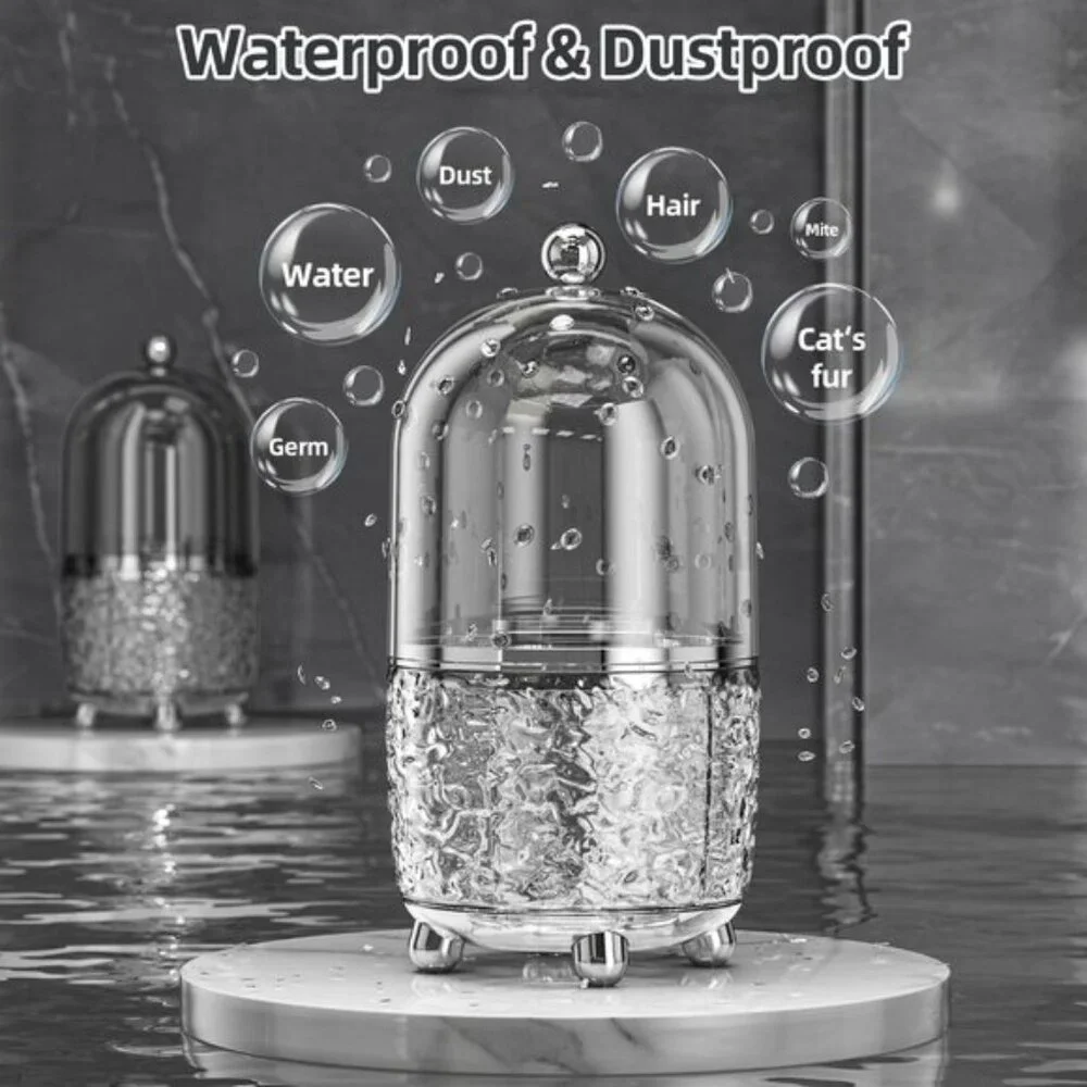 New 360° Rotating Makeup Brush Holder with Lid, Dustproof Organizer in Clear